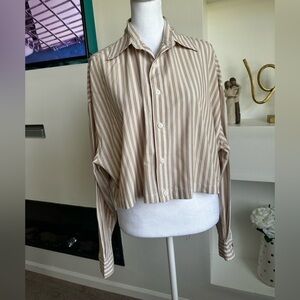 Blanca Women's Beige Striped Button-Down Shirt